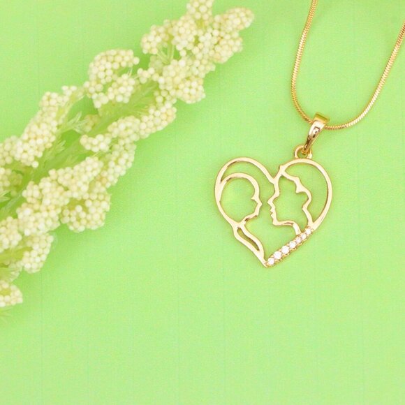 "Heart Shaped Rose Gold Pendant with Mother and Child Silhouette, XPPT1476 - Picture 3 of 13